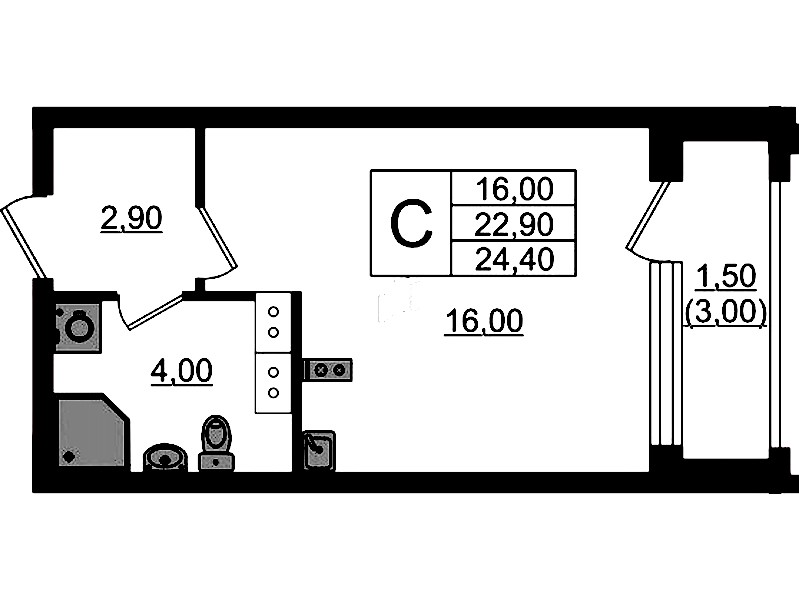 Квартира студия 24.4 м², 10/13 эт., ЖК «Тайм Сквер»